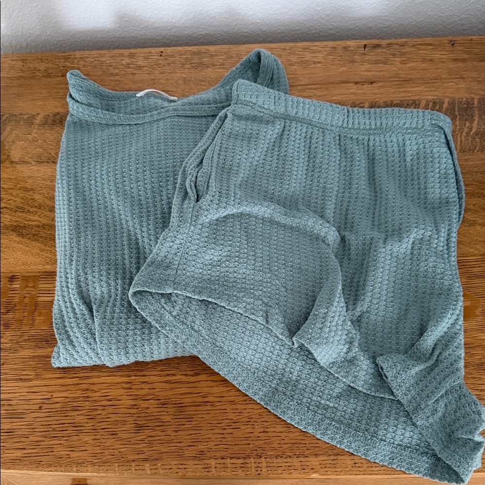 Cozy Waffle Knit Lounge Set in Green